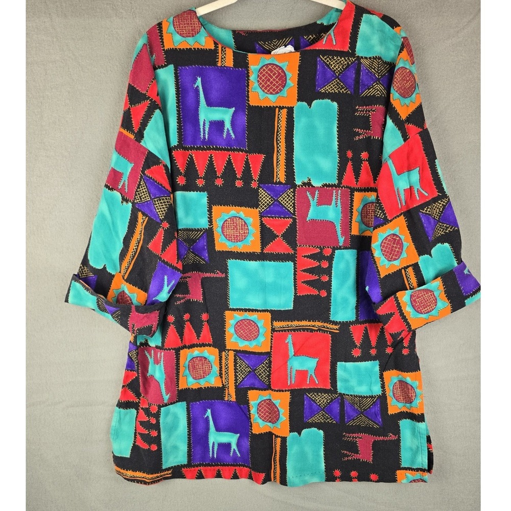 A Personal Touch Tunic Top Womens 2X Multi Giraffe Geometric Art to Wear Retro